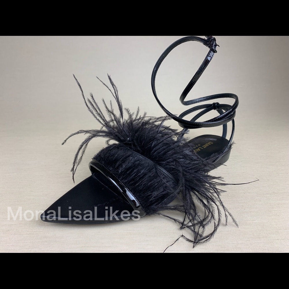 New SAINT LAURENT Ostrich Feather sandals shoes